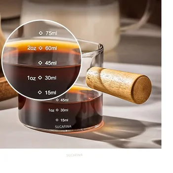 Glas Messbecher Mit Holzgriff 1pc Glas Espresso Messbecher Doppel Einzel Mund Milch Kaffee Klar Becher Kaffee
