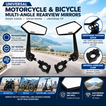 Universal Fahrrad Lenker Spiegel Motorrad Rückspiegel HD Weitwinkel & 360° ° Rotierender Motorradspiegel