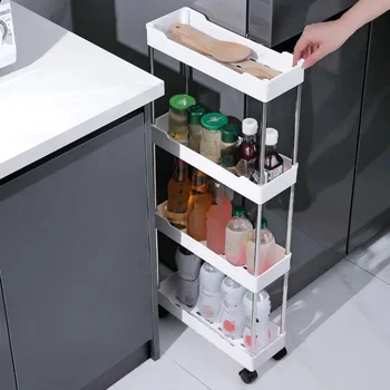 Push Trolley Regal Boden mehrschichtige Badezimmer Spalt Wohnzimmer Lagerung Trolley Küche Spaltregal