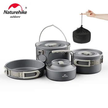 Naturehike Camping Kochgeschirr Kit Outdoor Bratpfanne Tragbare Wasserkocher Faltbare Picknick Geschirr Küche