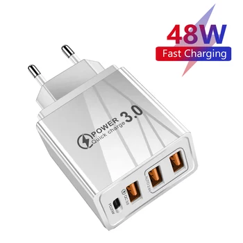 48W 3USB Schnelle Ladegerät Typ C QC 3,0 Tragbare Wand Ladegerät PD Schnelle Ladung EU/Us-stecker Für Samsung