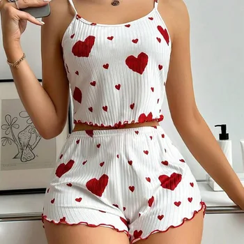 Damen-Pyjama-Set, Nachtwäsche, 2-teilig, kurze Tanktops und Shorts, S, M, L, weiß, belüftet, weich, lässig