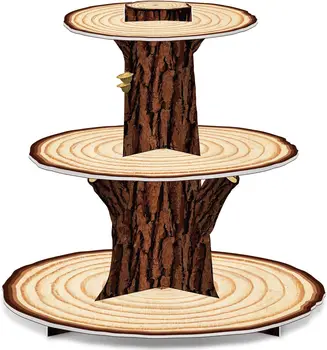 Cupcake-Ständer aus Holz, Dekoration, 3-stufig, Western-Party-Kuchenhalter, Wald, Babyparty, rustikaler