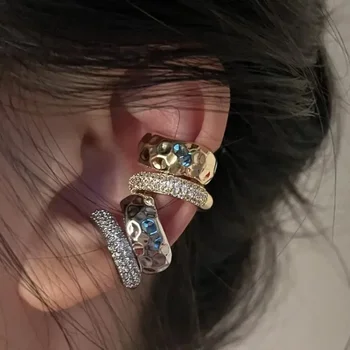 Punk Zirkon Doppels chicht Ohr manschette keine Piercing Ohrringe trend ige einzigartige Metall geometrische