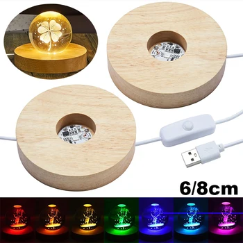 LED-Holzständer mit runder beleuchteter Basis, verstellbare Farben, wechselnder Ausstellungsständer