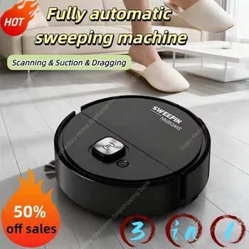 3-in-1 Geräuscharmer Mini-Kehrroboter Intelligente Kehrmaschine Integrierte Vollautomatische