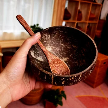 Natürliche Kokosnuss Schüssel Set Holz Salat Ramen Schüssel Kokos Holz Löffel Set Coco Smoothie Küche Geschirr