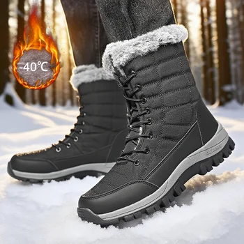 Winter Herren Schneestiefel Warme Plüsch-Antirutsch-Outdoor-Wanderstiefel Damen Mittellange Stiefel
