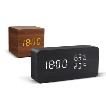 Wecker führte Holzuhr Tisch Sprach steuerung digitale Holz Despertador USB/aaa angetrieben elektronische