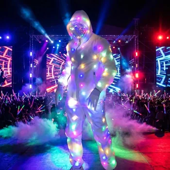 LED-Leuchtkostüm, Bühnenkostüm, Jacke und Hose, Neon-Leuchtkleidung, Geburtstagskostüm für Shows