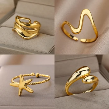 Edelstahl Ringe für Frauen Wasserdicht Offene Gold Farbe Ring Hochzeit Paar Band Schmuck Geschenke Artikel