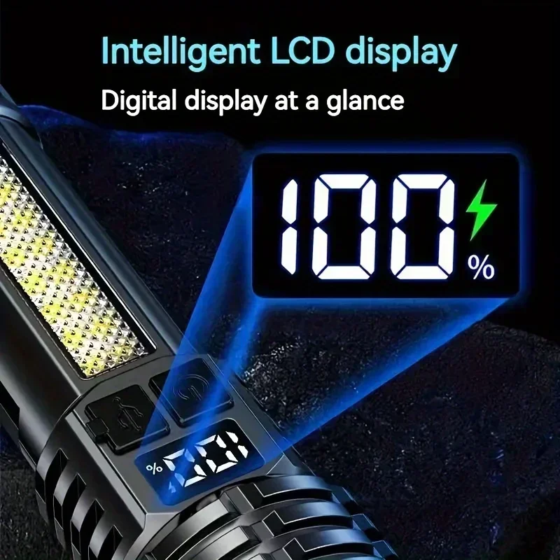 LED-Taschenlampe mit Display, Zoom und Seitenlicht, aufladbar – Bild 2