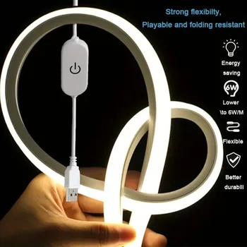 LED-Neonstreifen USB DC 5V Dimmbar mit Berührungssensor-Schalter Flexibles Silikon-Neonschild-Band Wasserdicht