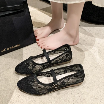 Damen-Ballerinas, Sommer-Ballerinas, modische Schleifen-Damenschuhe, Slip-on, süße, hohle, flache Schuhe