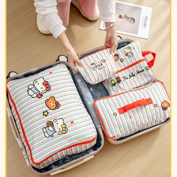 Hello Kitty Gestreifte Reise-Aufbewahrungstaschen Wasserdichte Koffer-Organizer-Tasche für Kleidung