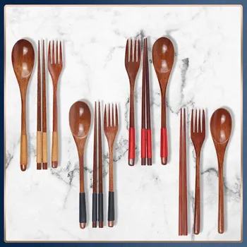 Holz Stäbchen Gabel Löffel Drei-stück Set Schnur Japanischen stil Geschirr Küche Hause Stäbchen Gabel Löffel