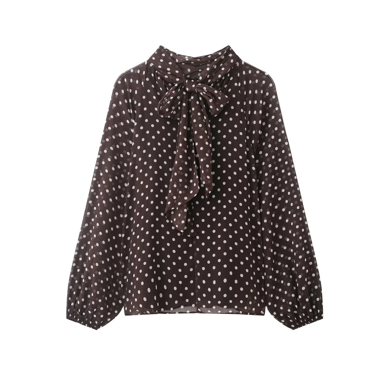 Damen Bluse mit Punktemuster Frühling Herbst Mode Langarm – Bild 3