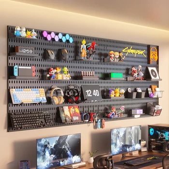 No-Drill Gaming Room Pegboard, Wand-Organizer für Controller, Kopfhörer- und Tastaturständer