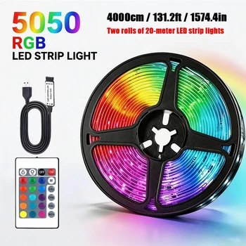 RGB 5050 LED-Streifen mit 24-Tasten-Controller, 1m~40m LED-Lichtbänder für Schlafzimmer, Küche, Fernseher