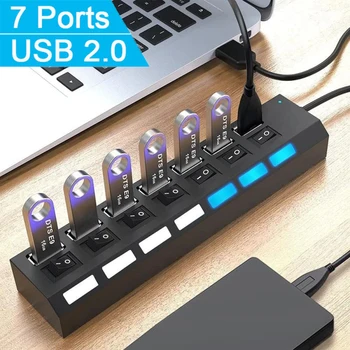 USB-Hub USB 2.0 Switch USB-Hub 3.0 Adapter Hochgeschwindigkeits-Multi-4/7-Port-Hub USB Ein/Aus-Schalter