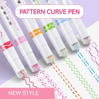 Blume Linie Form Highlighter Stift Roller Spitze Kurve Liner Marker Kawaii Koreanische Schreibwaren (6 Stück)