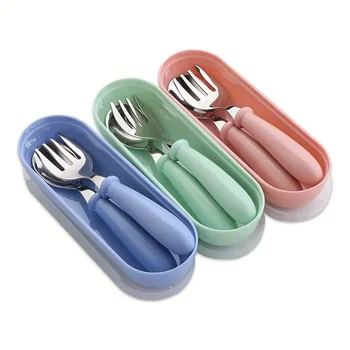 2er-Set Edelstahl-Kinderbesteck, Löffel/Gabelbox, geeignet für Babybesteck, ideal als Geschenk für Mütter