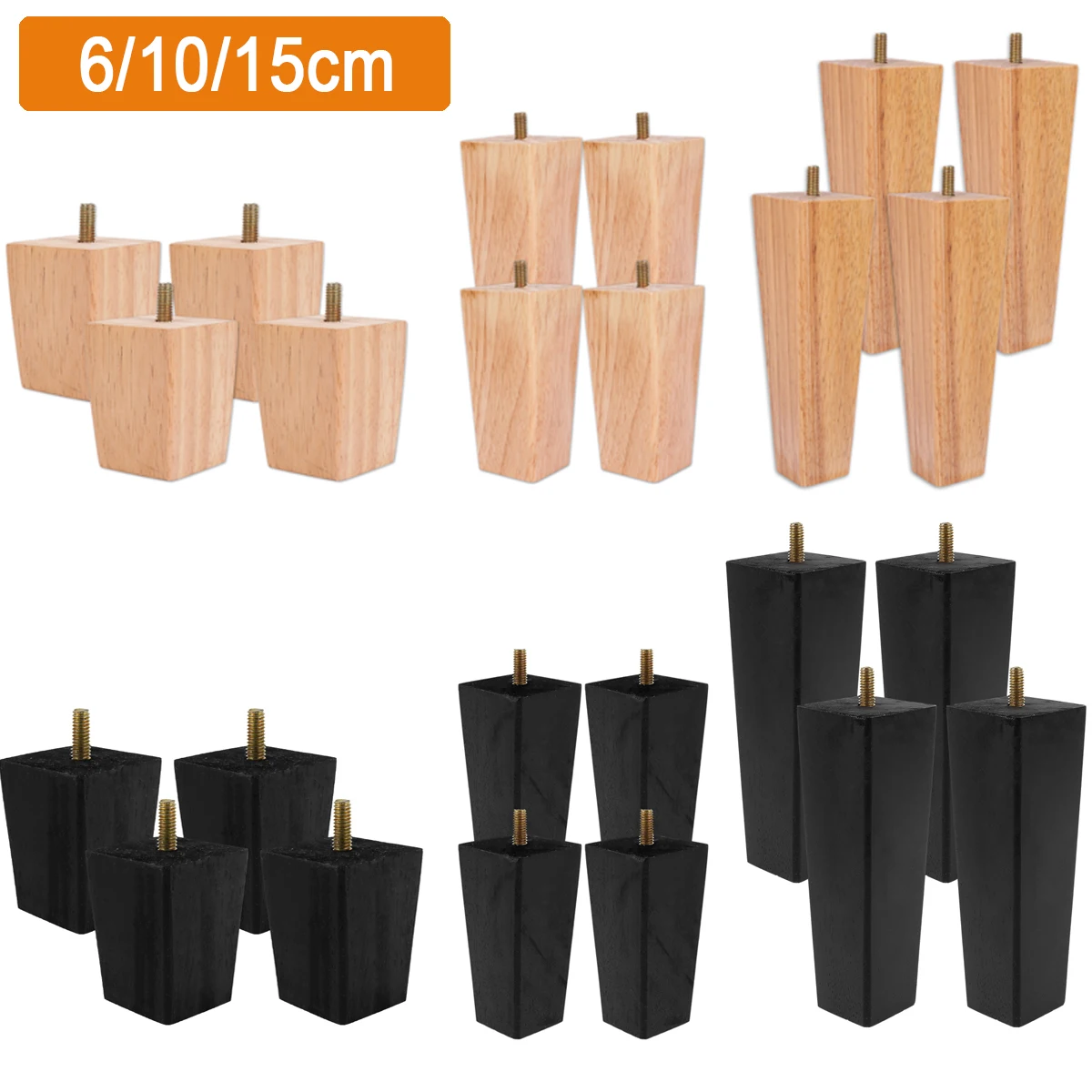 4PCS Massivholz Möbel Beine 6/10/15cm Stuhl Bett Tisch
