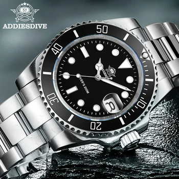 ADDIESDIVE Herren-Klassikeruhr mit Keramiklünette, 200 m wasserdicht, lässige Quarzuhr, BGW9, blau leuchtende