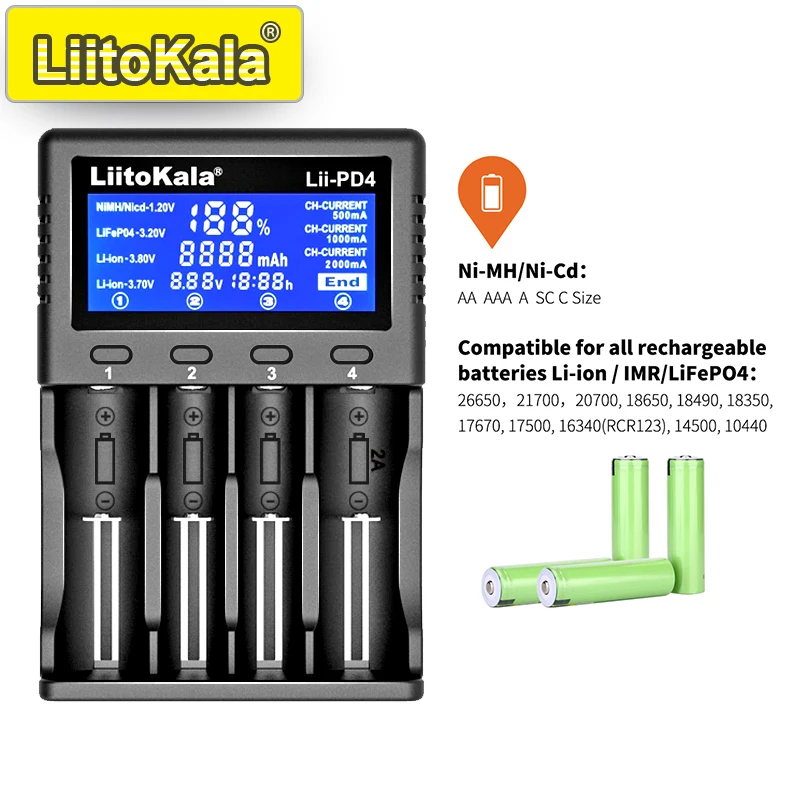 Akku-Ladegerät mit LCD, 2 oder 4 Schächte, 21700/18650/AA/AAA – Bild 5