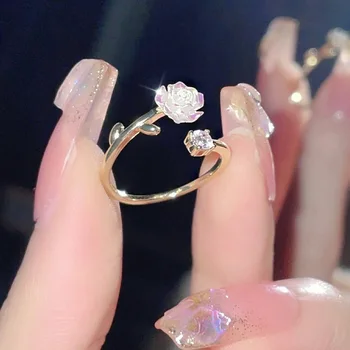 Luxus Zirkon Blume Öffnung Ringe für Frauen Zirkonia Rose Kirschblüte Tulpe Einstellbare Finger Ring Hochzeit