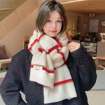 Winter-Schal mit Streifenmuster, Damen-Strickschal, winddichter Nackenschutz, wärmender Halsschutz, Schal