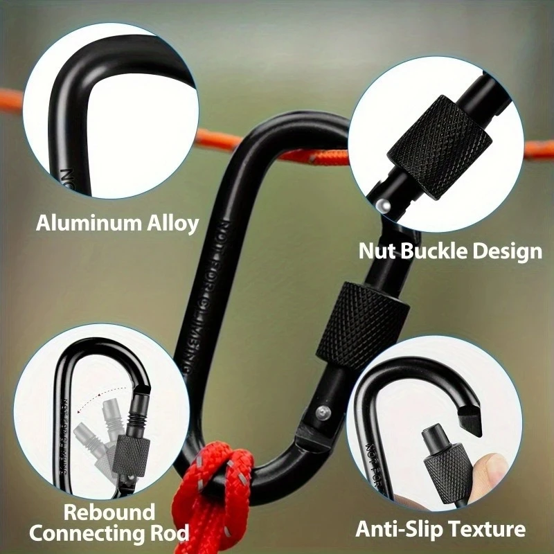 4 Stück Aluminiumlegierung D-Ring Karabiner Hängemattenhaken – Bild 5