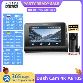 70mai Dashcam 4K A810S HDR IMX678 Superkondensator 4G LTE Fernbedienung Wi-Fi 6 Sprachsteuerung GPS ADAS