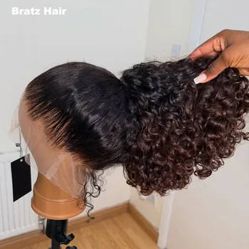 Echthaar T1b/4 Farbige 360 Lace Frontal Lockige Perücke, Vorgezupft, 13x6 13x4 HD Lace Front Kinky Curly