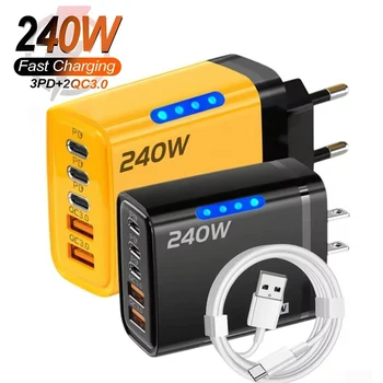 GaN Desktop-Ladegerät 240 W, 5 Anschlüsse, mit 10 A USB-C Kabel