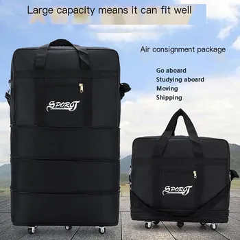 Reisekoffer mit Rollen für Damen und Herren, erweiterbar, faltbar, vielseitiger schwarzer Trolley-Koffer