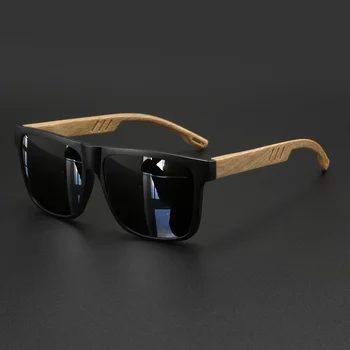 Modische quadratische Sonnenbrille - Federscharnier mit Holzmaserung, UV400, Unisex zum Fahren, Wandern