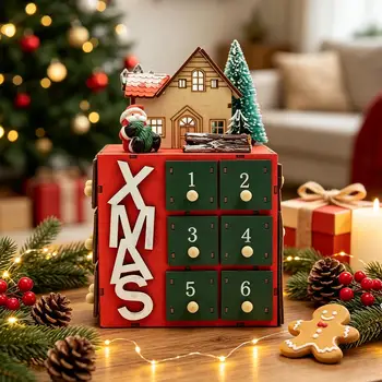 Adventskalender mit 24 Schubladen, befüllbarer Adventskalender aus Holz, wiederverwendbar