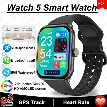 Watch 5 Smartwatch für Herren HD AMOLED-Bildschirm Fitness-Tracker Herzfrequenz Bluetooth-Anruf GPS-Tracking
