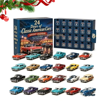 24 Tage Klassische Amerikanische Autos Adventskalender, Weihnachts-Countdown 2026 mit 24