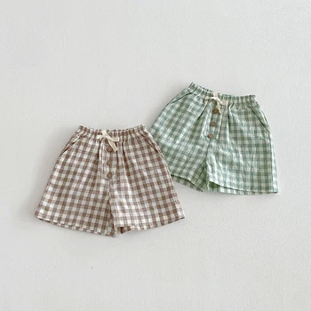 Kinderkleidung Leinen Baumwolle Jungen Shorts Sommer Kleinkind Karierte Shorts Kinder Lässige Vintage Lose