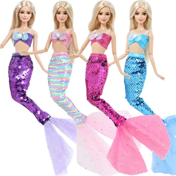 1/6 Puppen-Fischschwanzkleid 30cm Puppen-Partykleid Glänzender Paillettenrock Märchenhaftes Outfit Kleidung