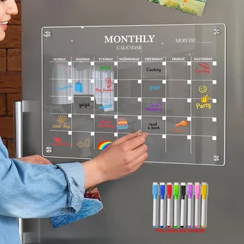 Magnetischer, trocken abwischbarer Kalender aus Acryl, transparenter Planer für den Kühlschrank, idealer
