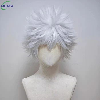 Anime Hunter Killua Zoldyck Cosplay Perücke 30 cm kurz Silber Weiß Hitzebeständige Kunsthaar Party Perücken
