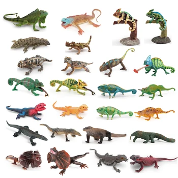 Realistic Plastic Reptile Figurines Chameleon Komodo Dragon Bearded Dragon Frilled Lizard Monitor Lizard