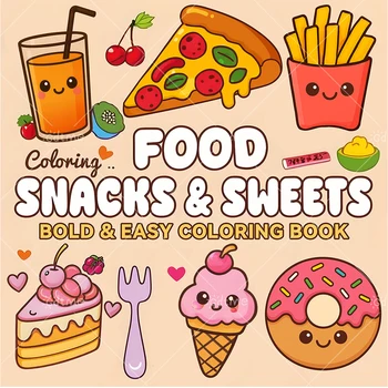 Malbuch zum Thema „Food SNACKS & SWEETS“ für Erwachsene, süßes Zeichenbuch, perfektes Geschenk für Party