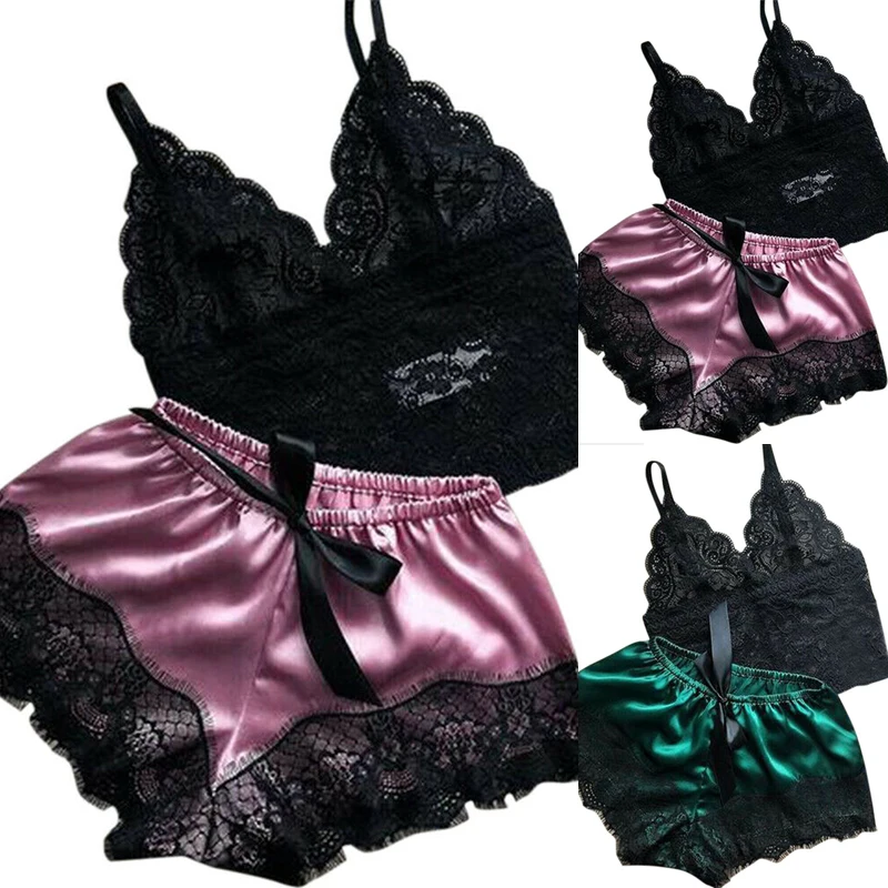 2PCS Damen Spitze Nachtwäsche Dessous Tops Shorts Set – Bild 4