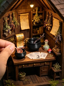 Miniatur-Magie-Topf-Szenendekorationen, geeignet für den Bau und die Einrichtung von Modellhäusern, 1/12
