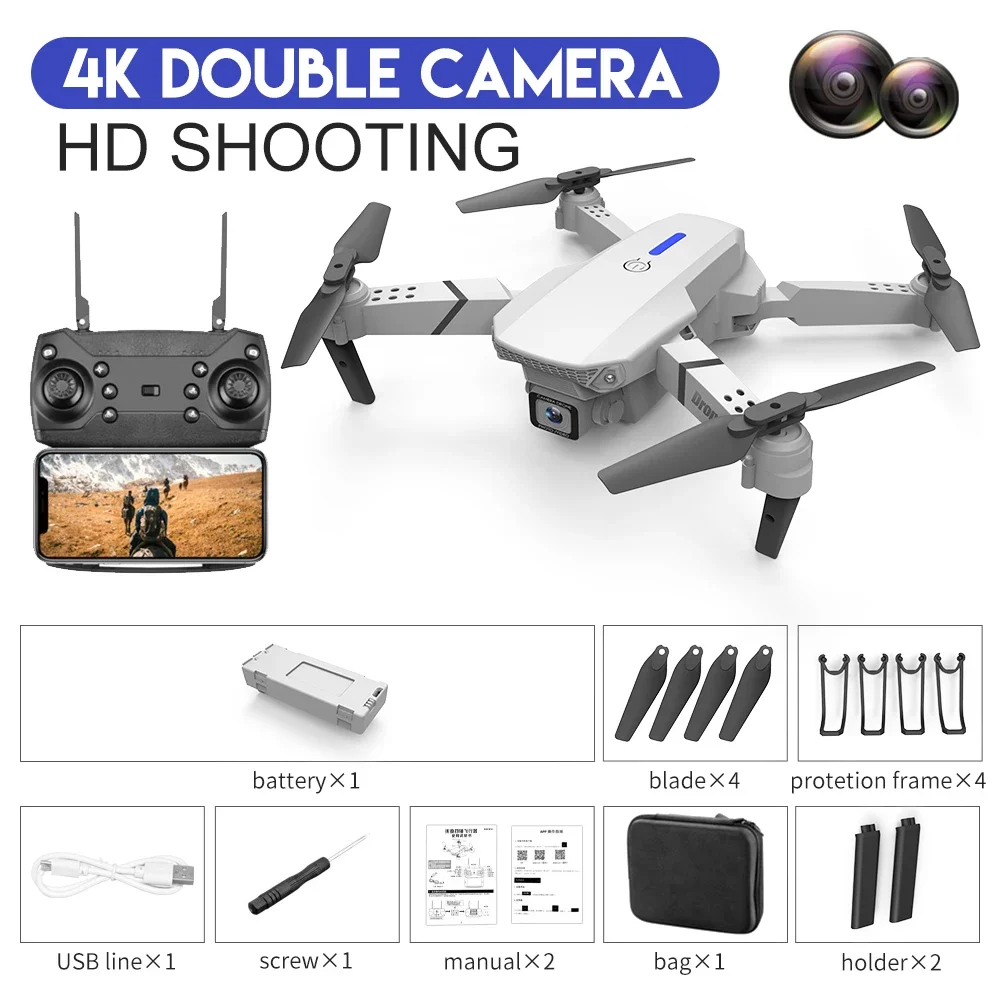 2025 E88 Pro WiFi FPV Drohne mit Single Dual 4K 1080P Kamera – Bild 4