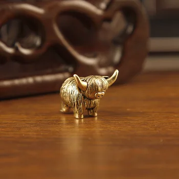 Messing Vintage Kleine Yak-Figur Miniatur-Tierstatue Büro-Schreibtisch Heimdekoration Cartoon